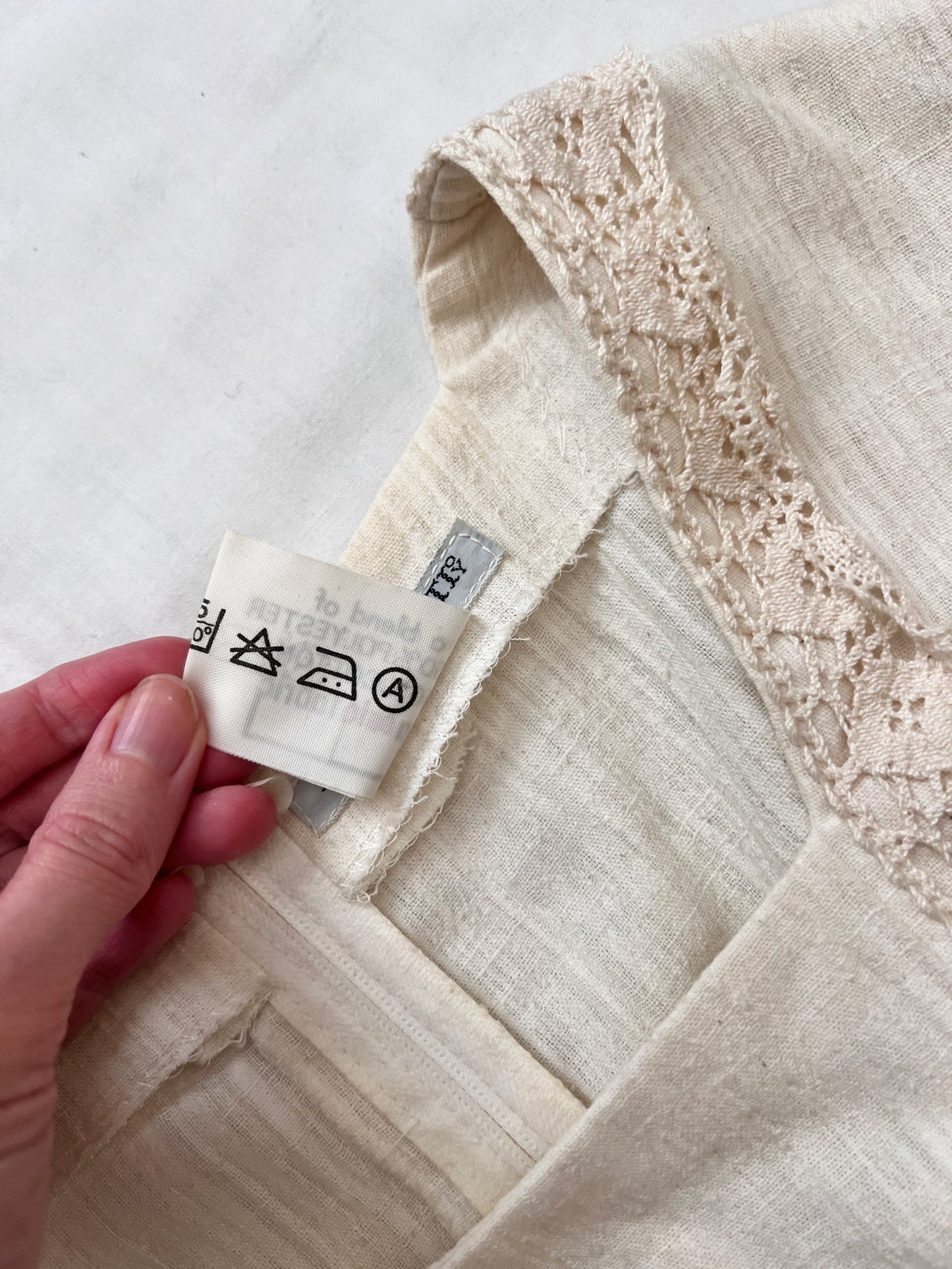 70s cream lace and flower dress, Size L