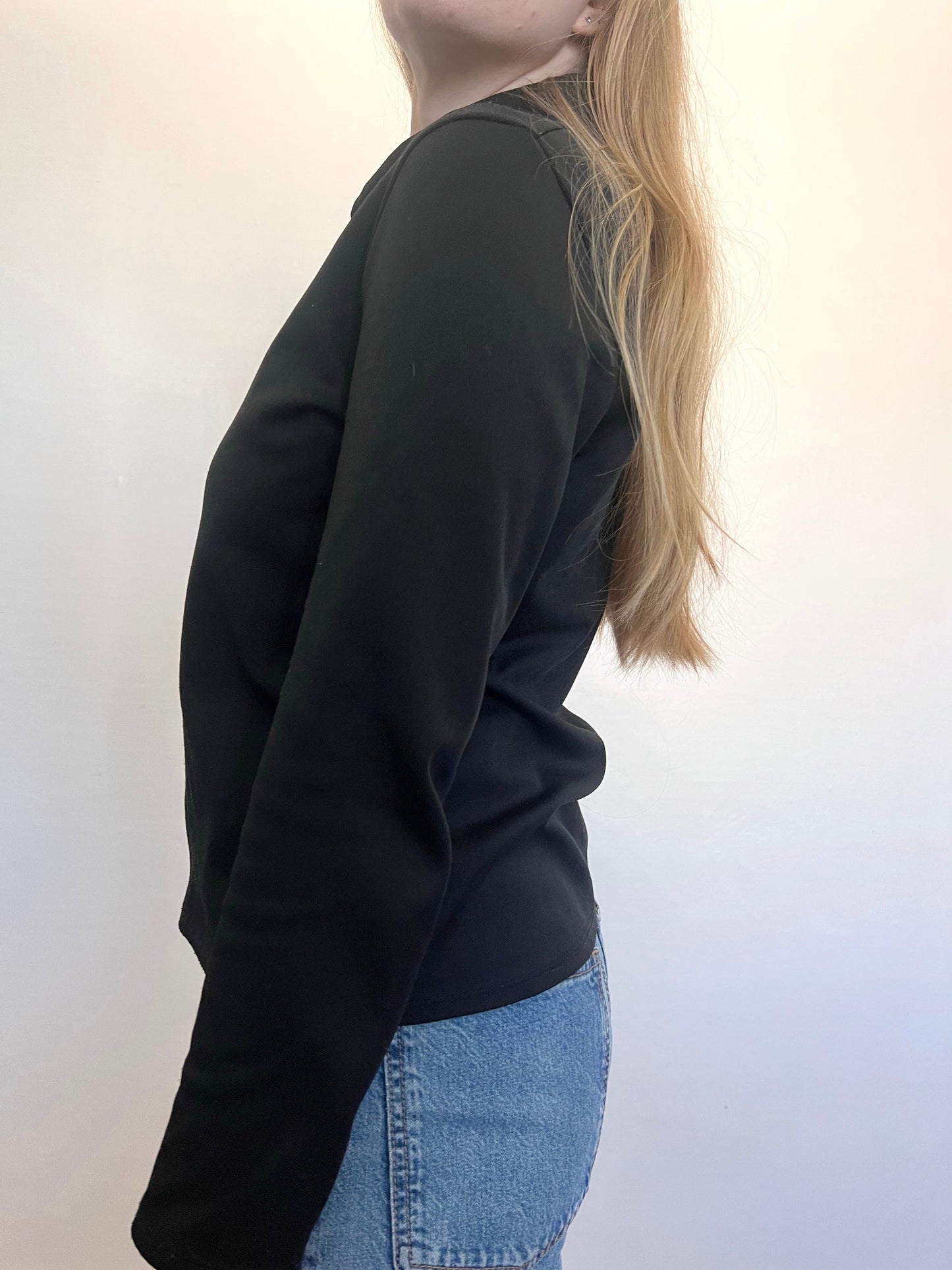 70s black mockneck top, Size L-XL