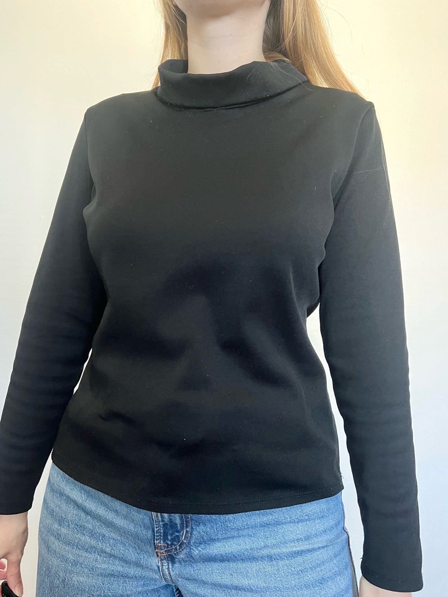 70s black mockneck top, Size L-XL