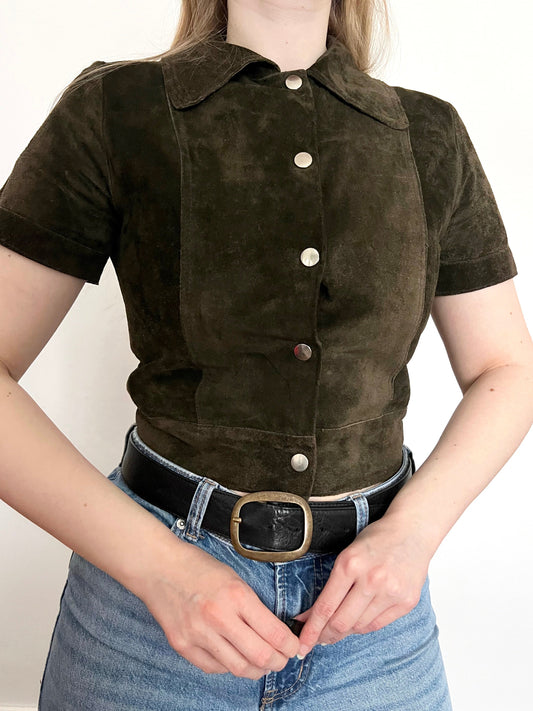 60s green suede top, Size S