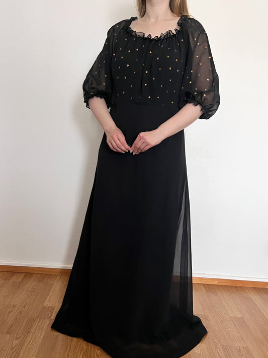 70s black and gold stars gown, Size L