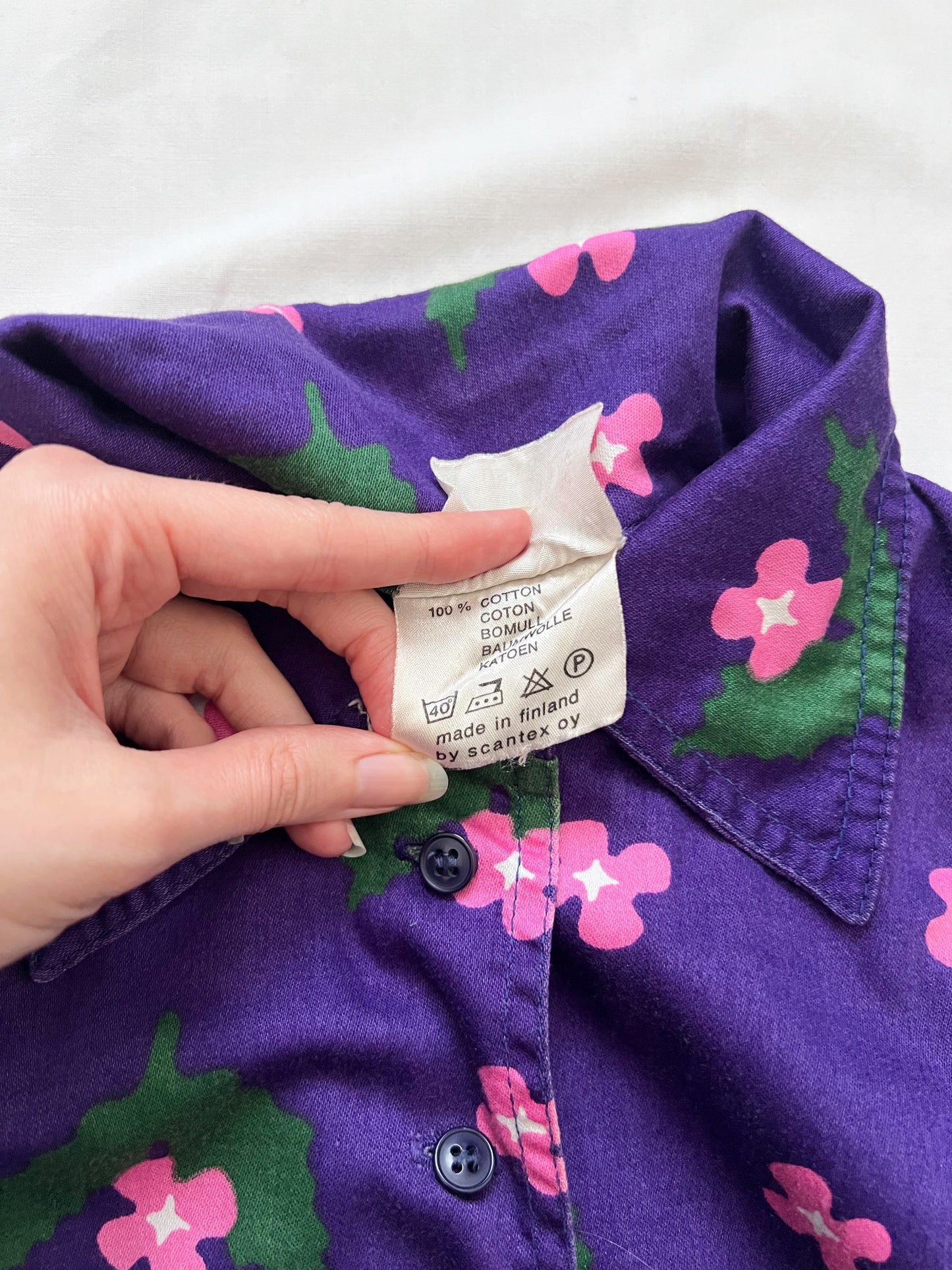 70s purple floral cotton, dress, Size XS-S