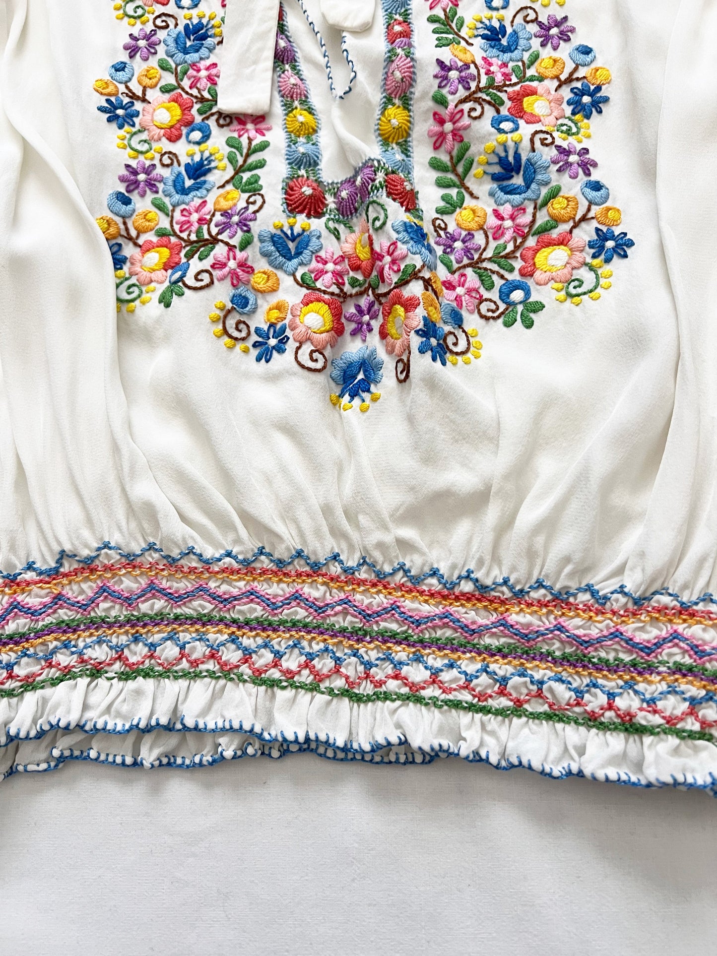 1930s/1940s hand embroidered floral cropped blouse, Size S