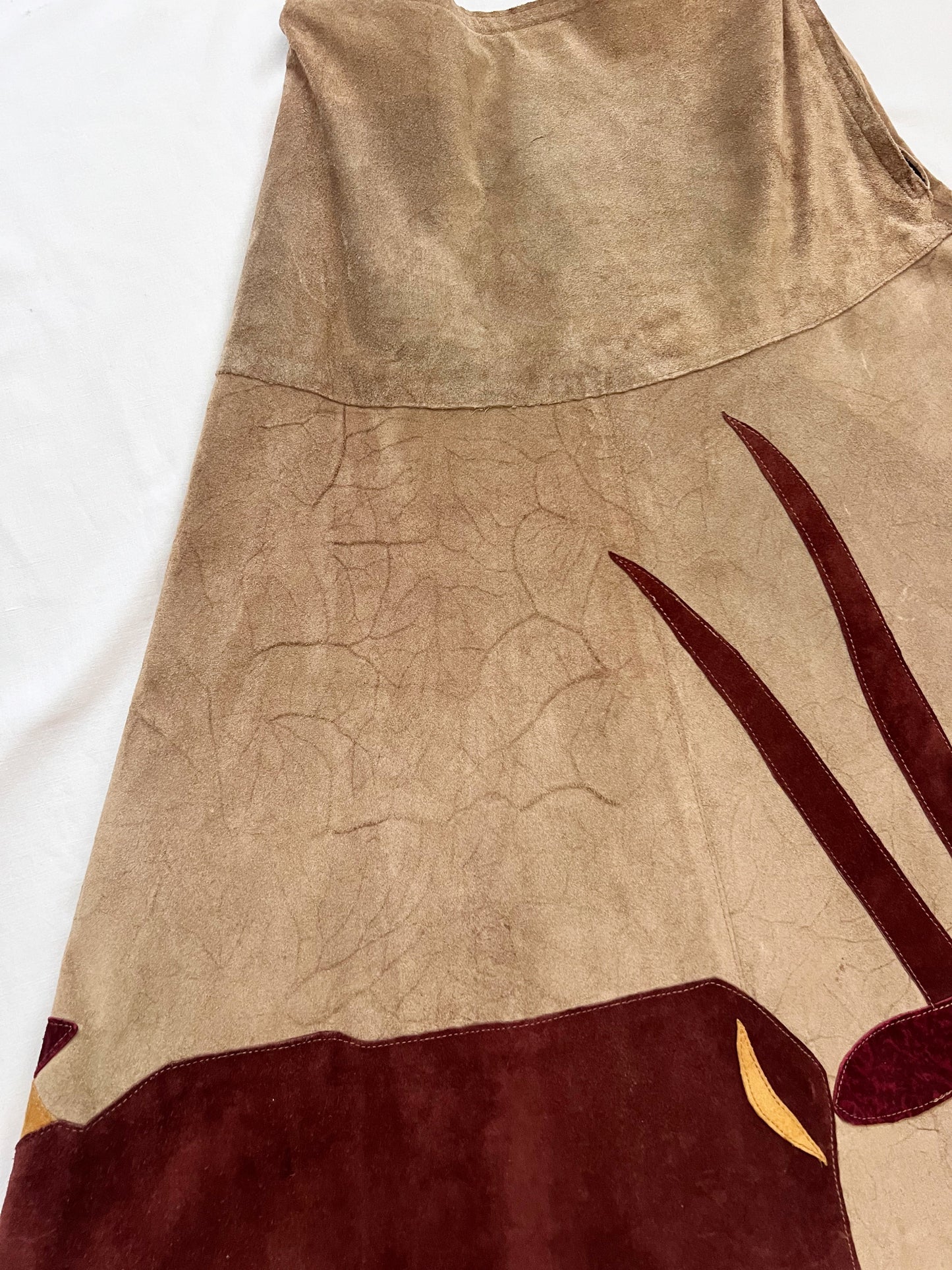 70s animal motif suede skirt, Size XS