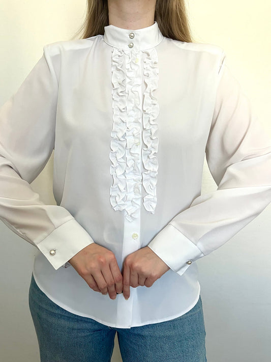 80s white ruffle blouse, Size M
