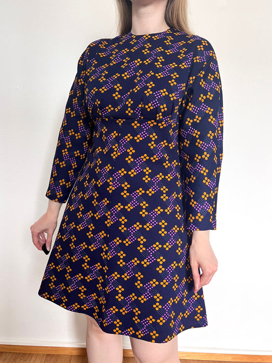 60s purple geometric dress, Size S-M