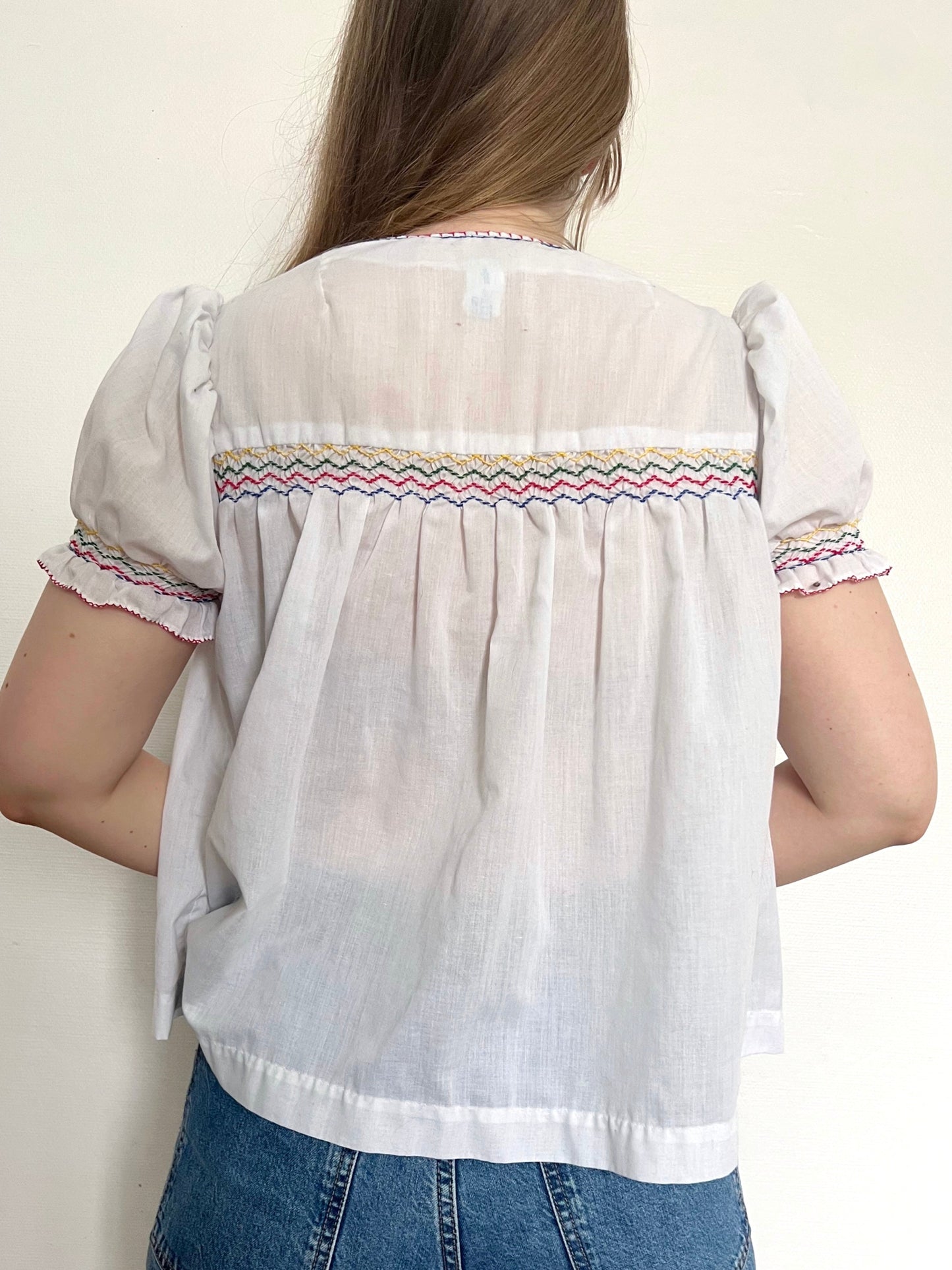 70s babydoll top with embroidery, Size S