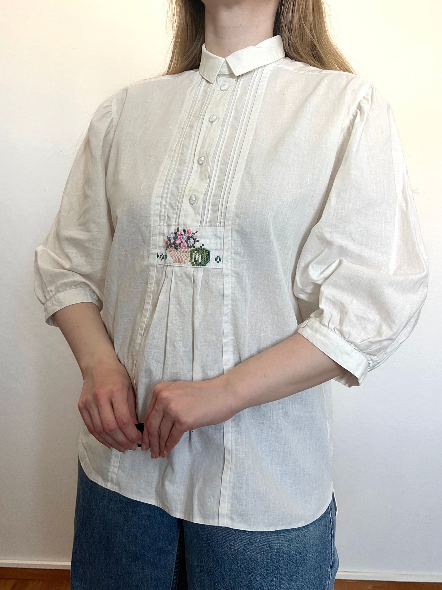 80s/90s flower market stall embroidery blouse, Size M