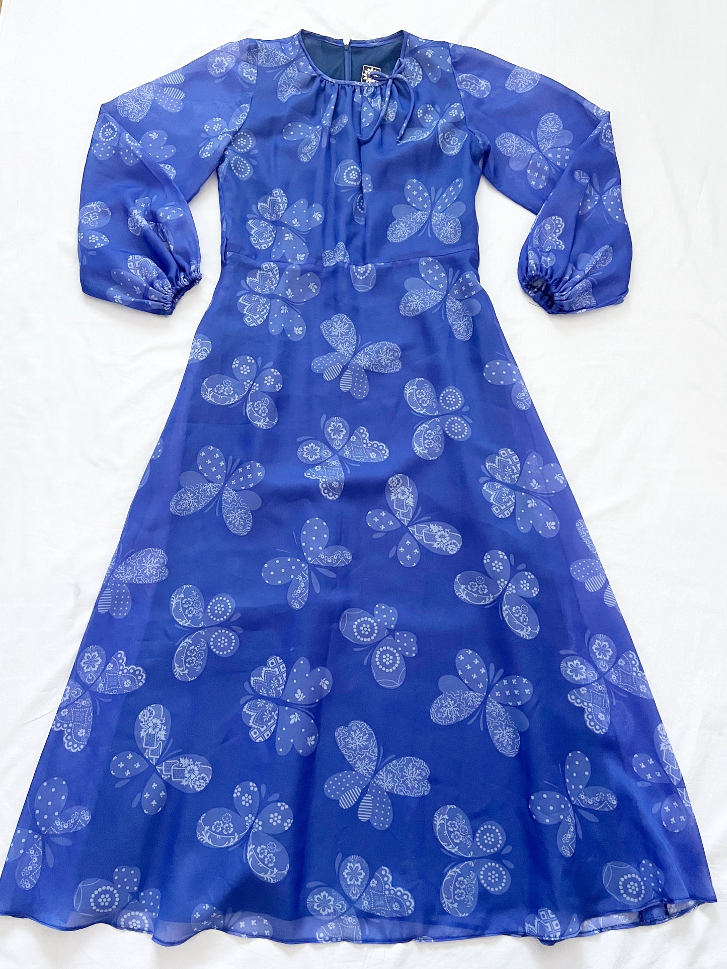 60s blue butterfly dress, Size M-L