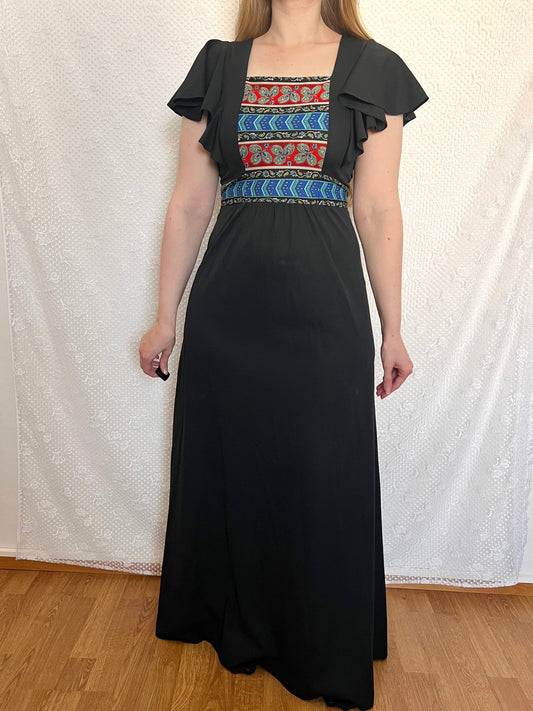 70s maxi flutter sleeves dress, Size XS-S