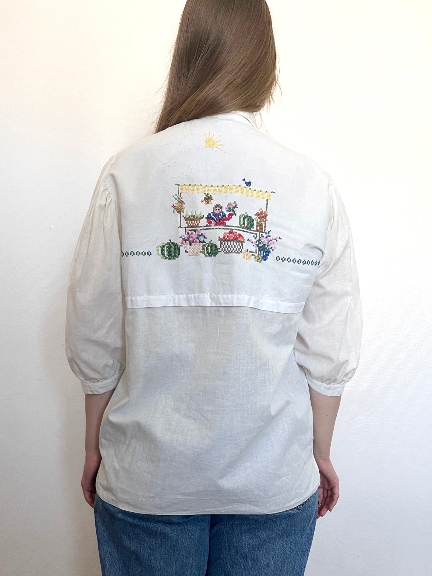 80s/90s flower market stall embroidery blouse, Size M