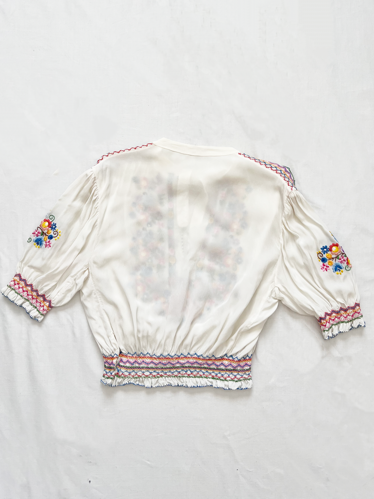 1930s/1940s hand embroidered floral cropped blouse, Size S
