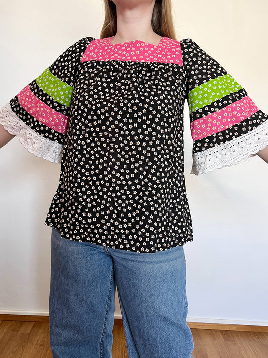 70s Pia & Paula cotton floral top, Size S
