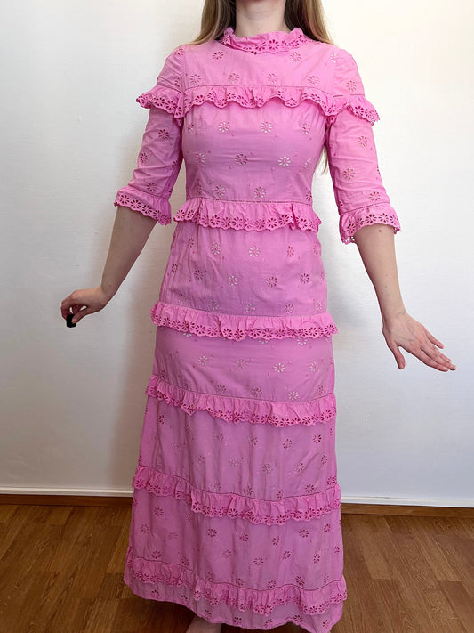 70s pink floral cutout maxi dress, Size S