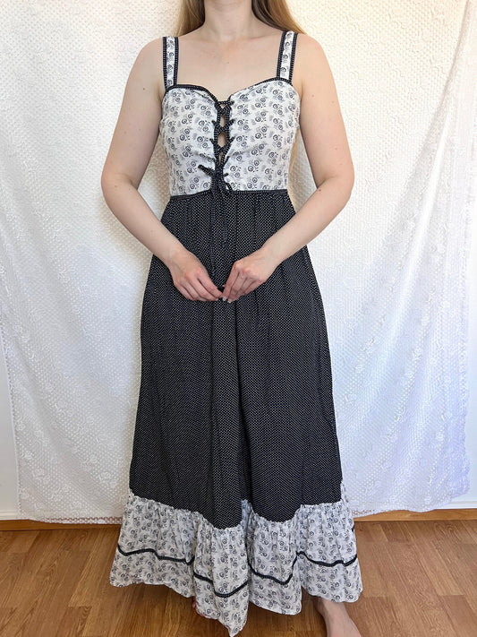 70s cotton black and white sundress, Size S