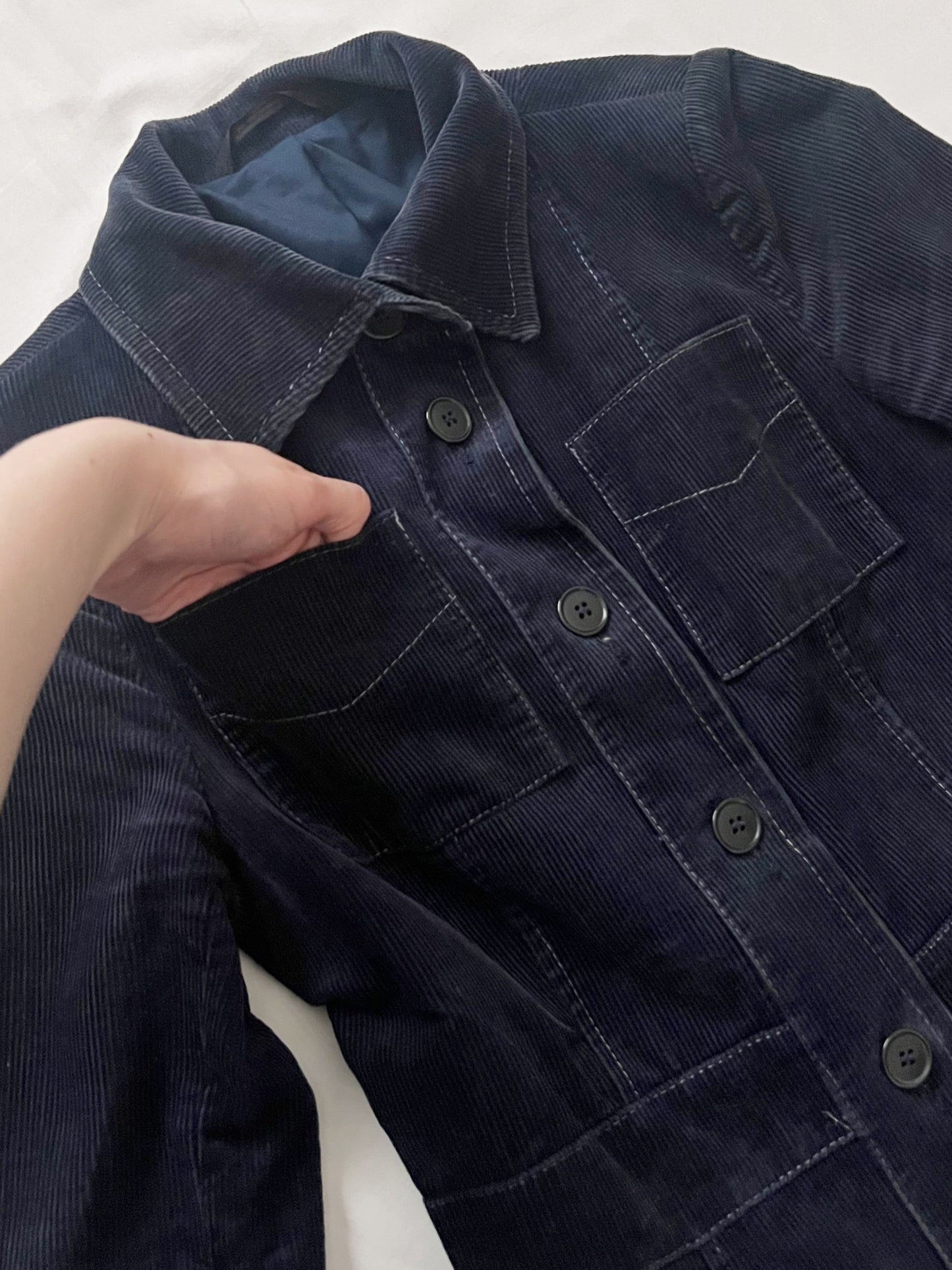 70s navy corduroy coat, Size XS