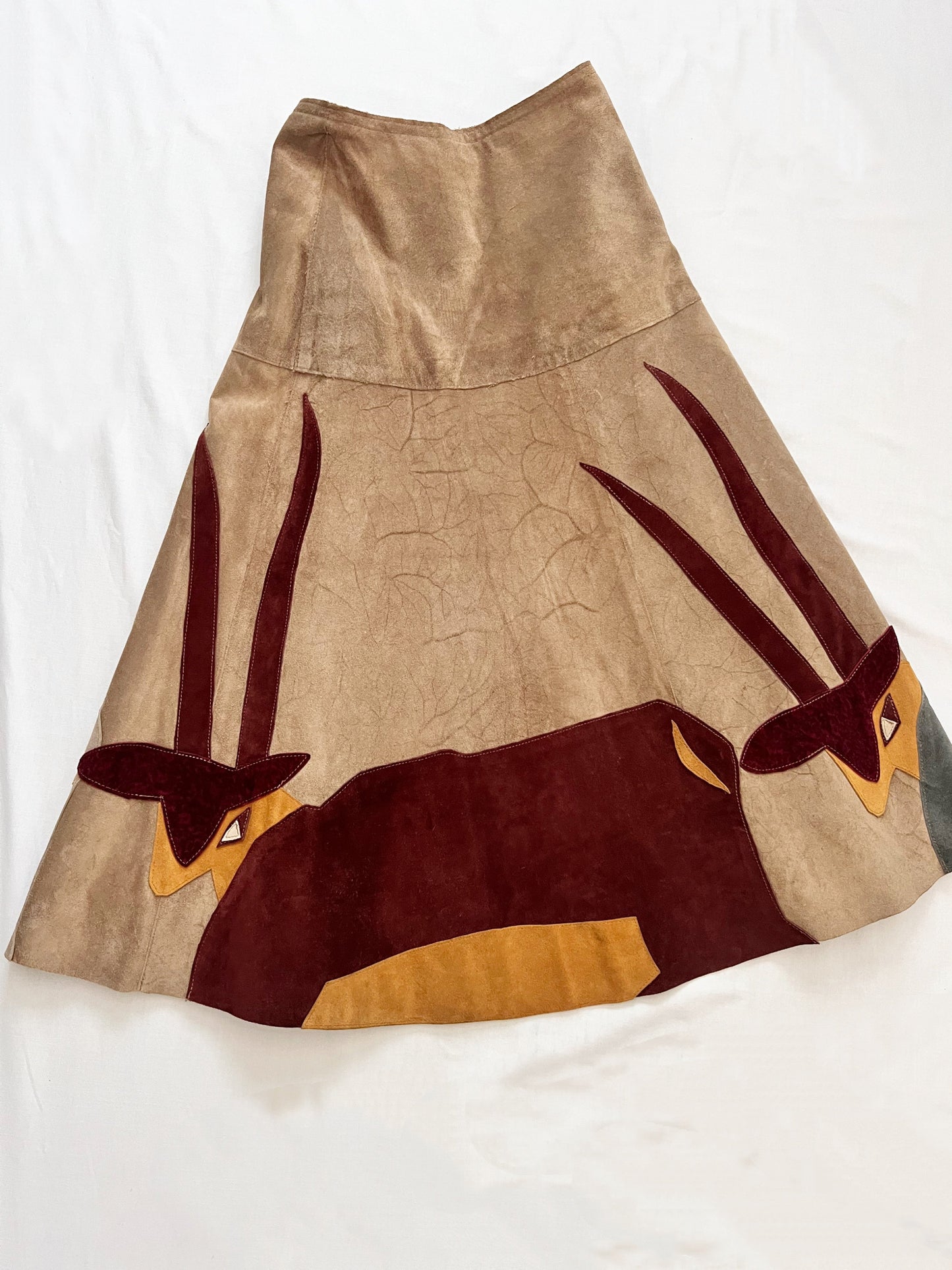 70s animal motif suede skirt, Size XS