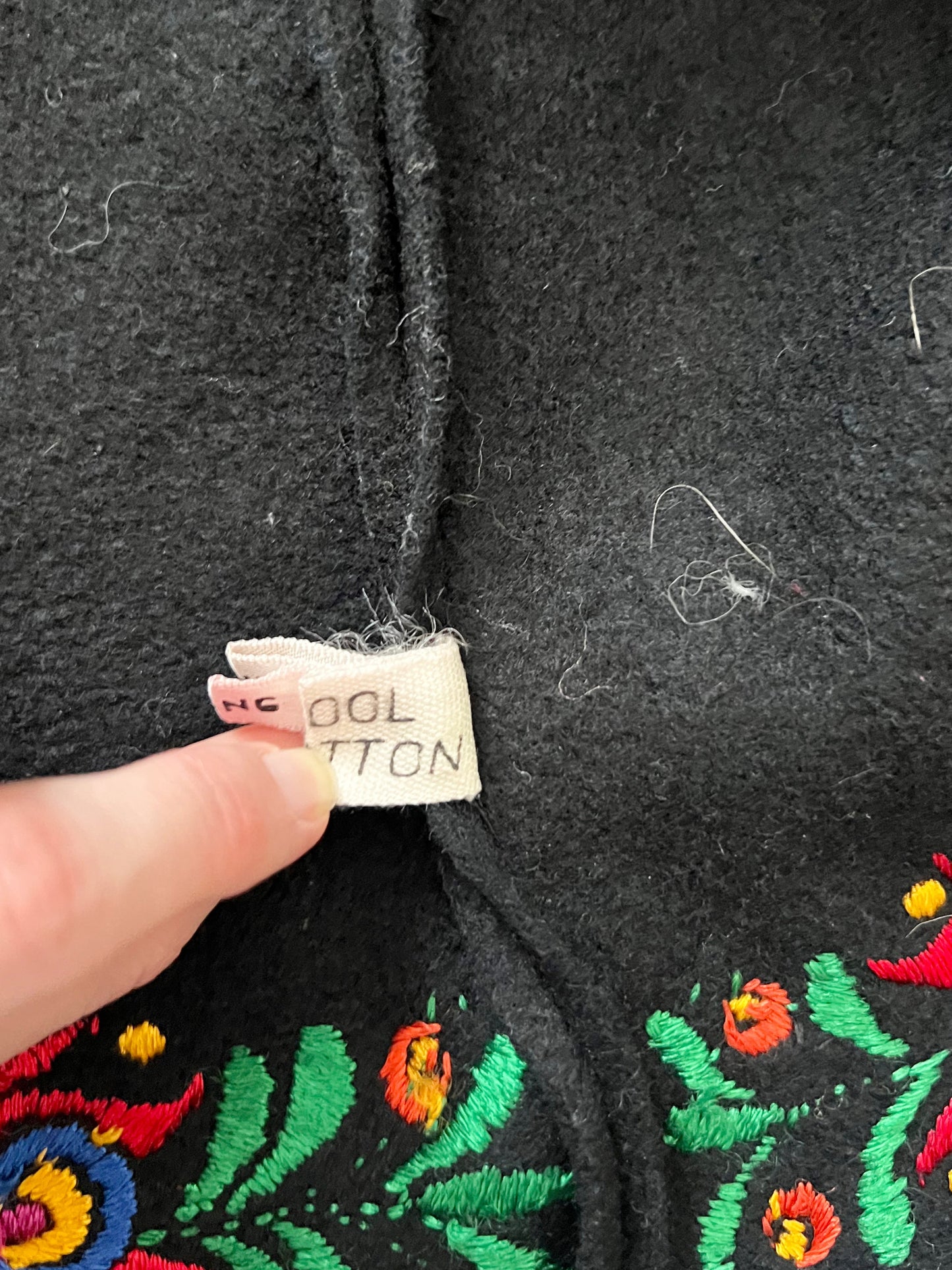 70s Hungarian Matyo black floral embroidered vest, Size XS-S