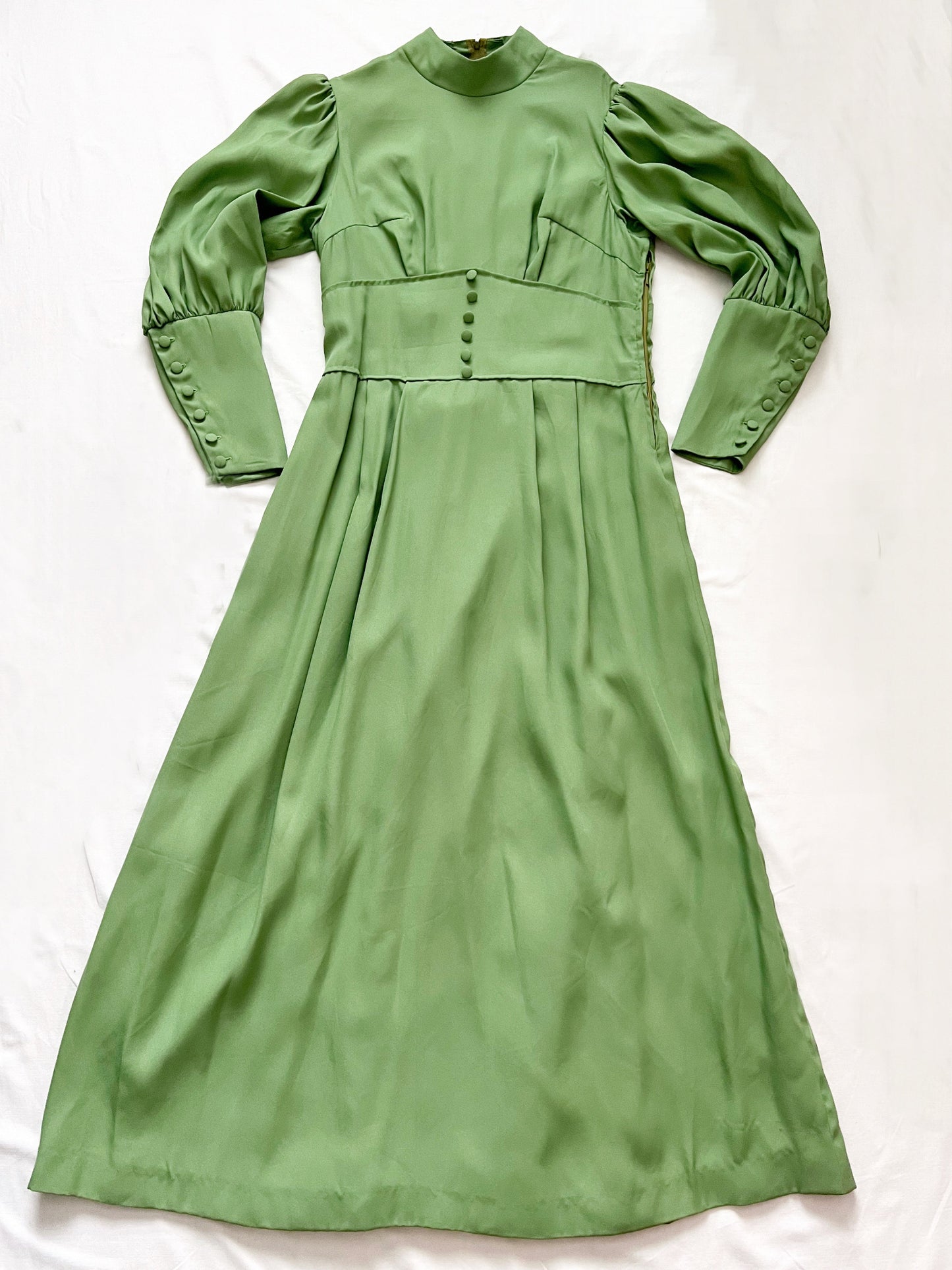 70s green Victorian inspired maxi dress, Size M