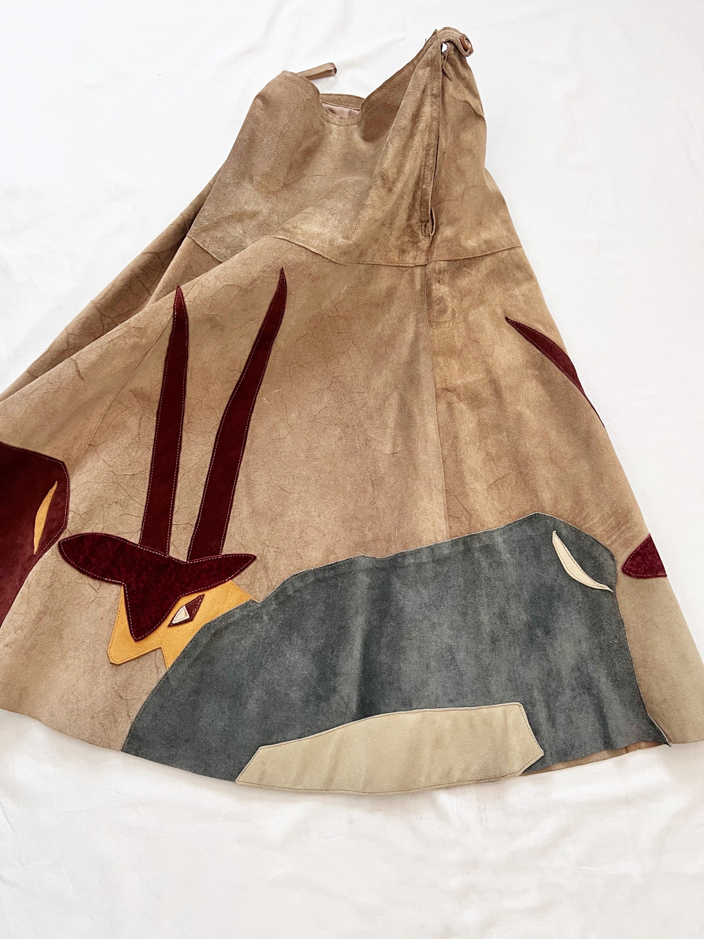 70s animal motif suede skirt, Size XS