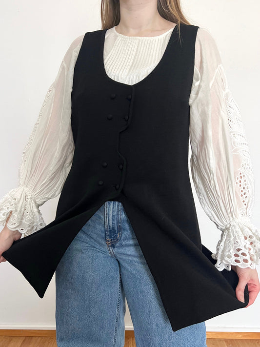 60s black asymmetrical closure vest, Size L