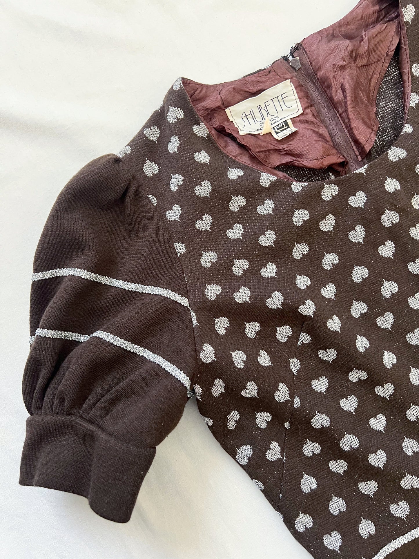 Brown and silver hearts mini dress, Size S