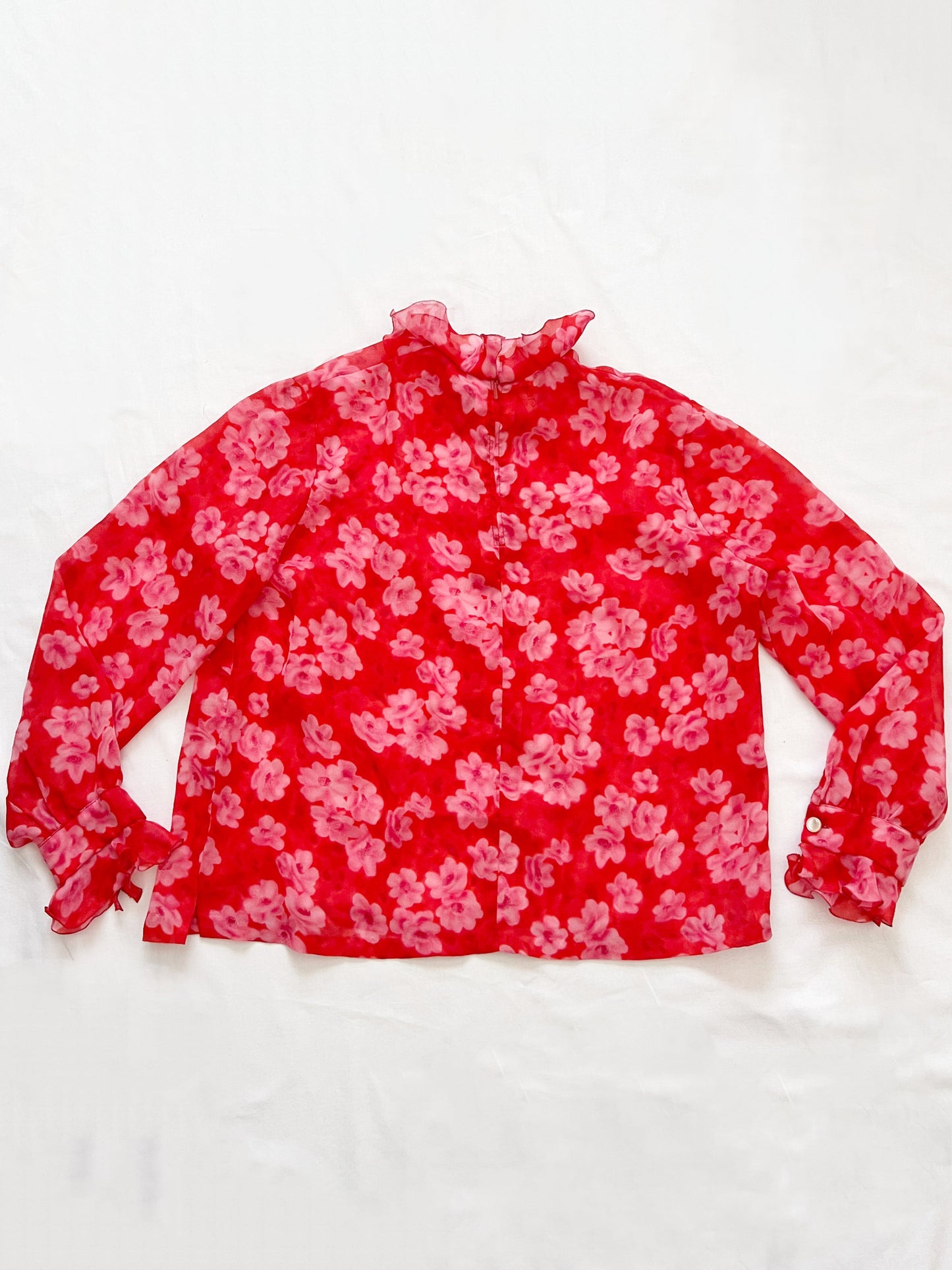 Red and pink floral blouse, Size XL