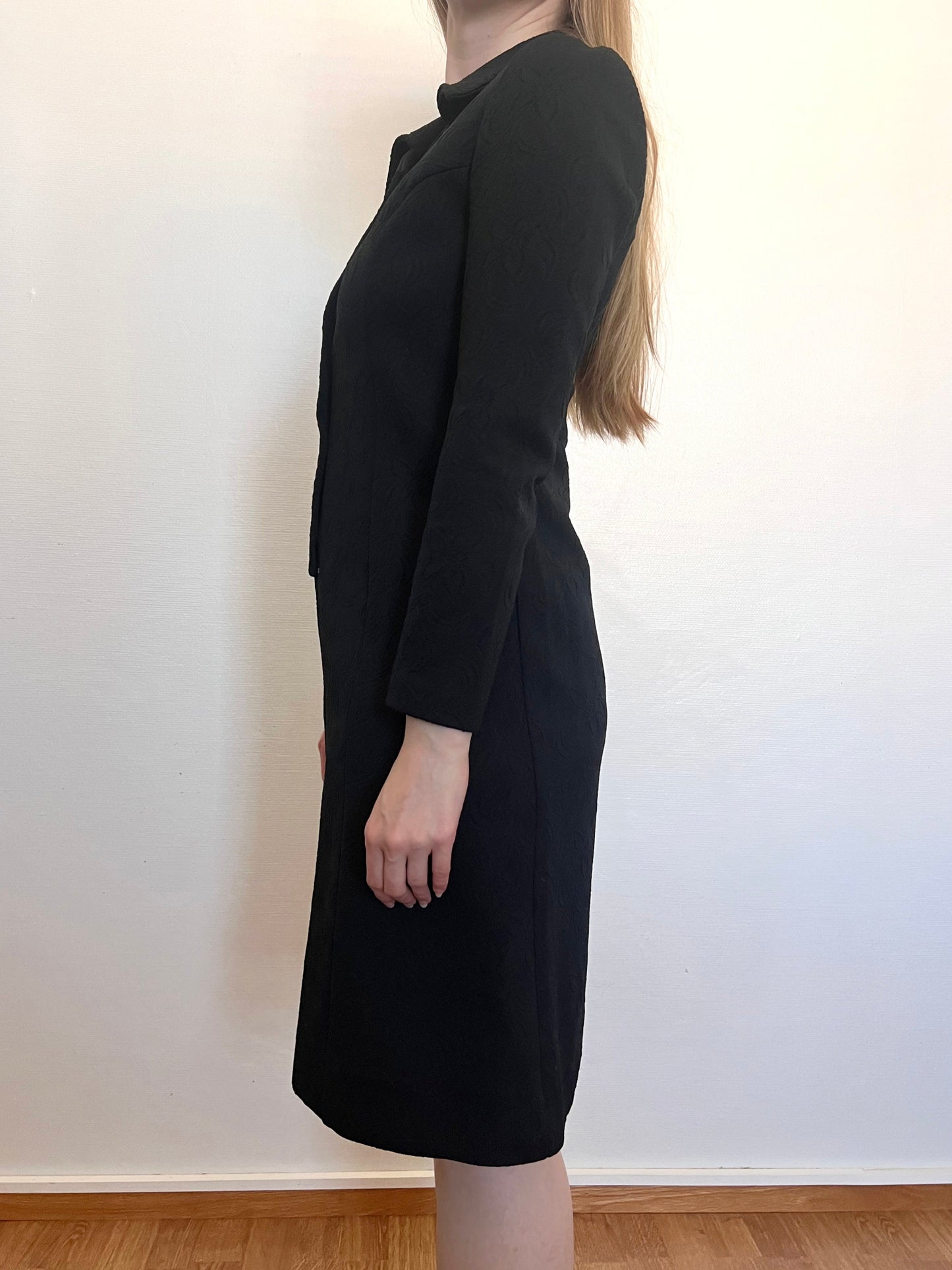 60s black textured dress, Size S-M