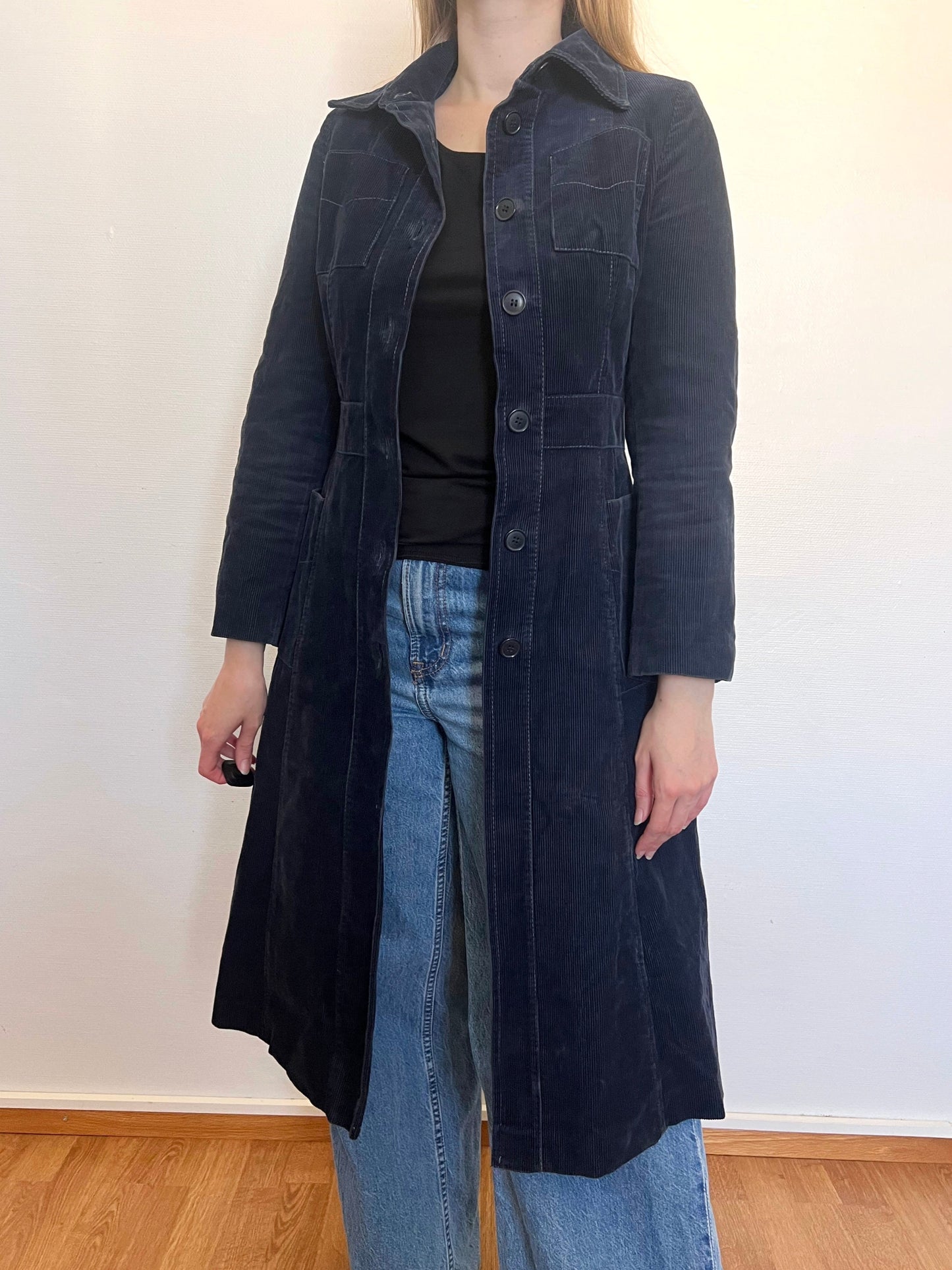 70s navy corduroy coat, Size XS