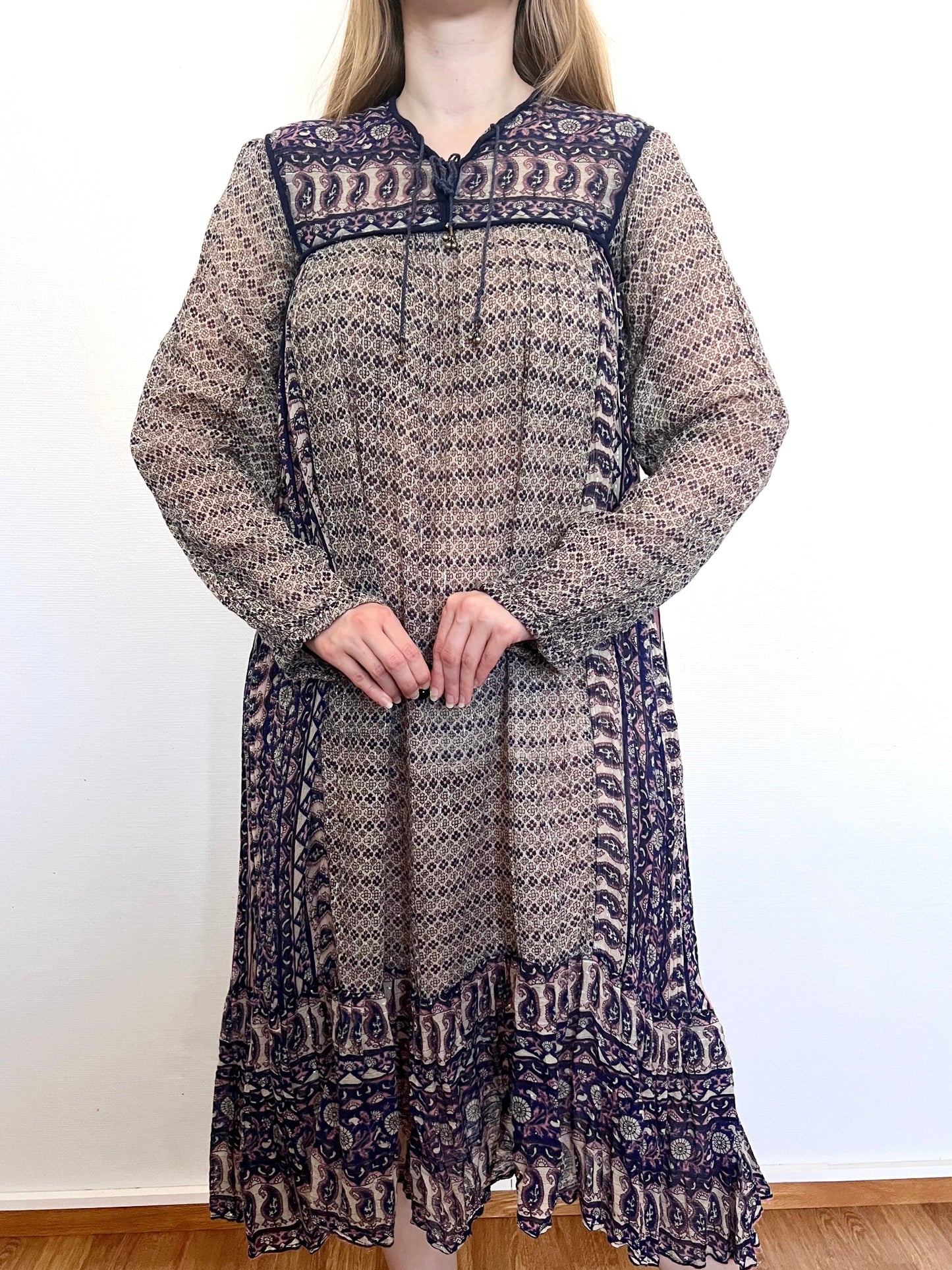 70s 100% cotton Indian gauze dress, Size S-M