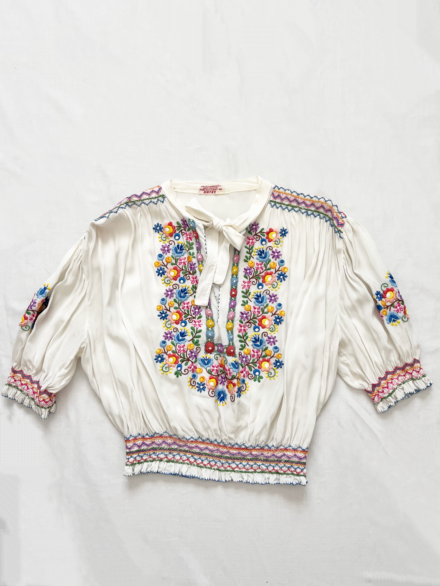 1930s/1940s hand embroidered floral cropped blouse, Size S