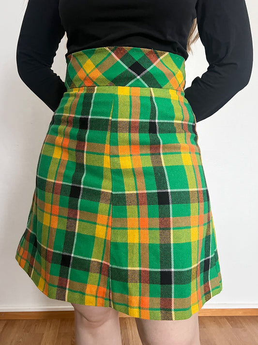 70s colorful plaid skirt, Size S