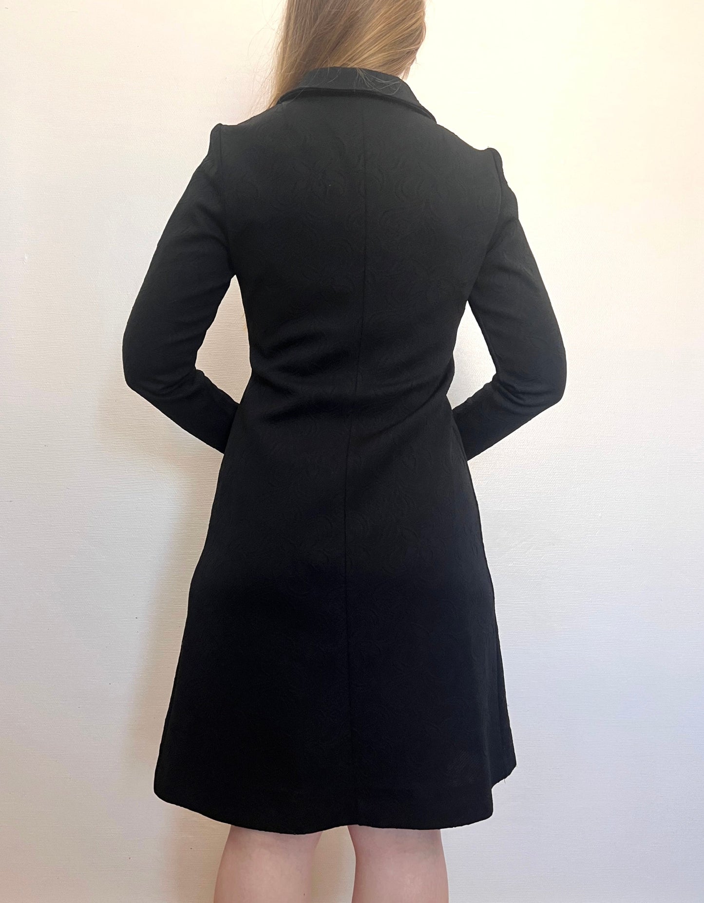 60s black textured dress, Size S-M