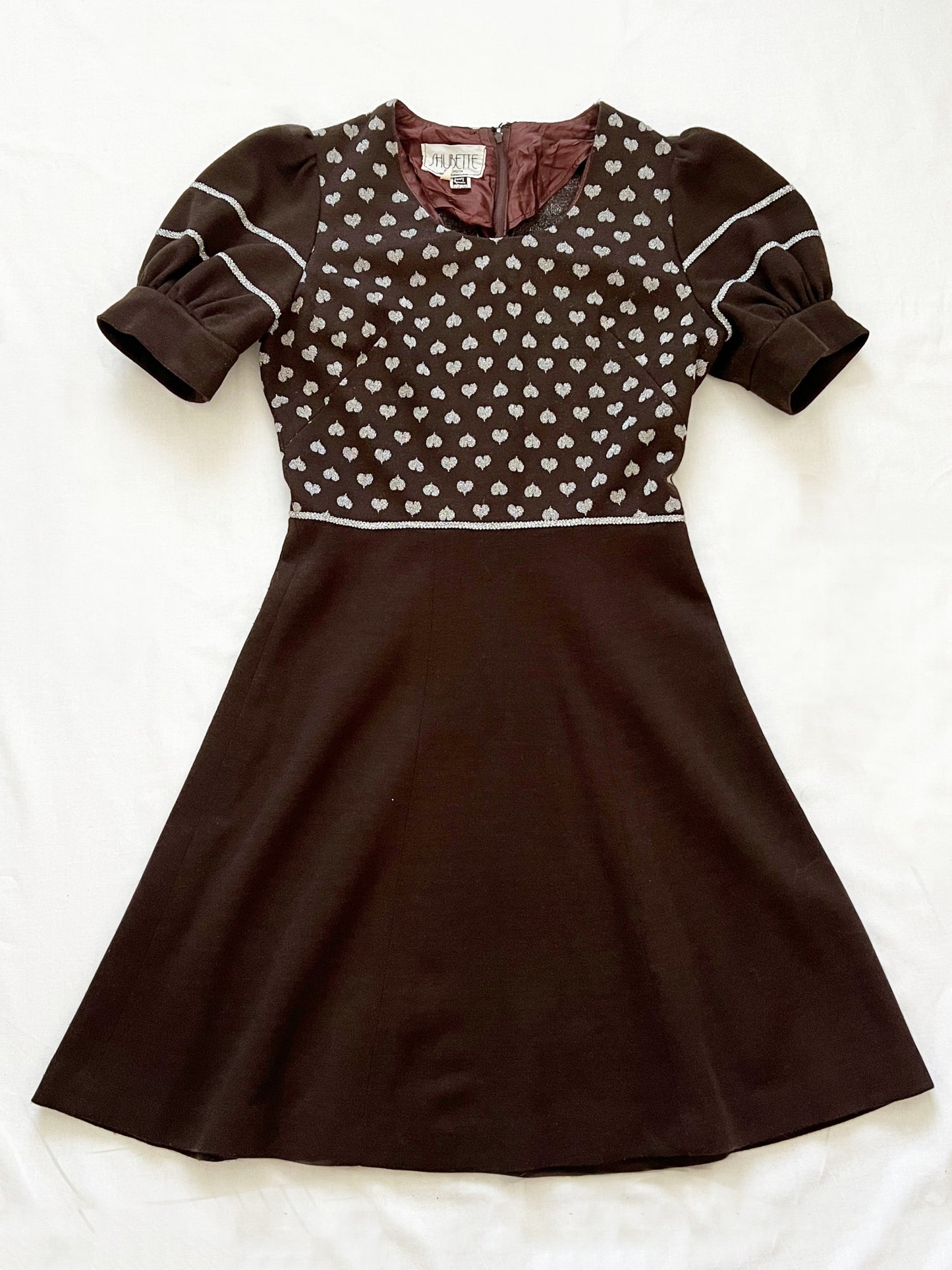 Brown and silver hearts mini dress, Size S