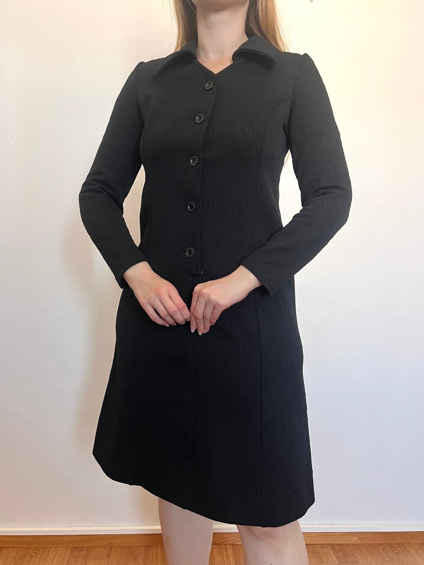 60s black textured dress, Size S-M