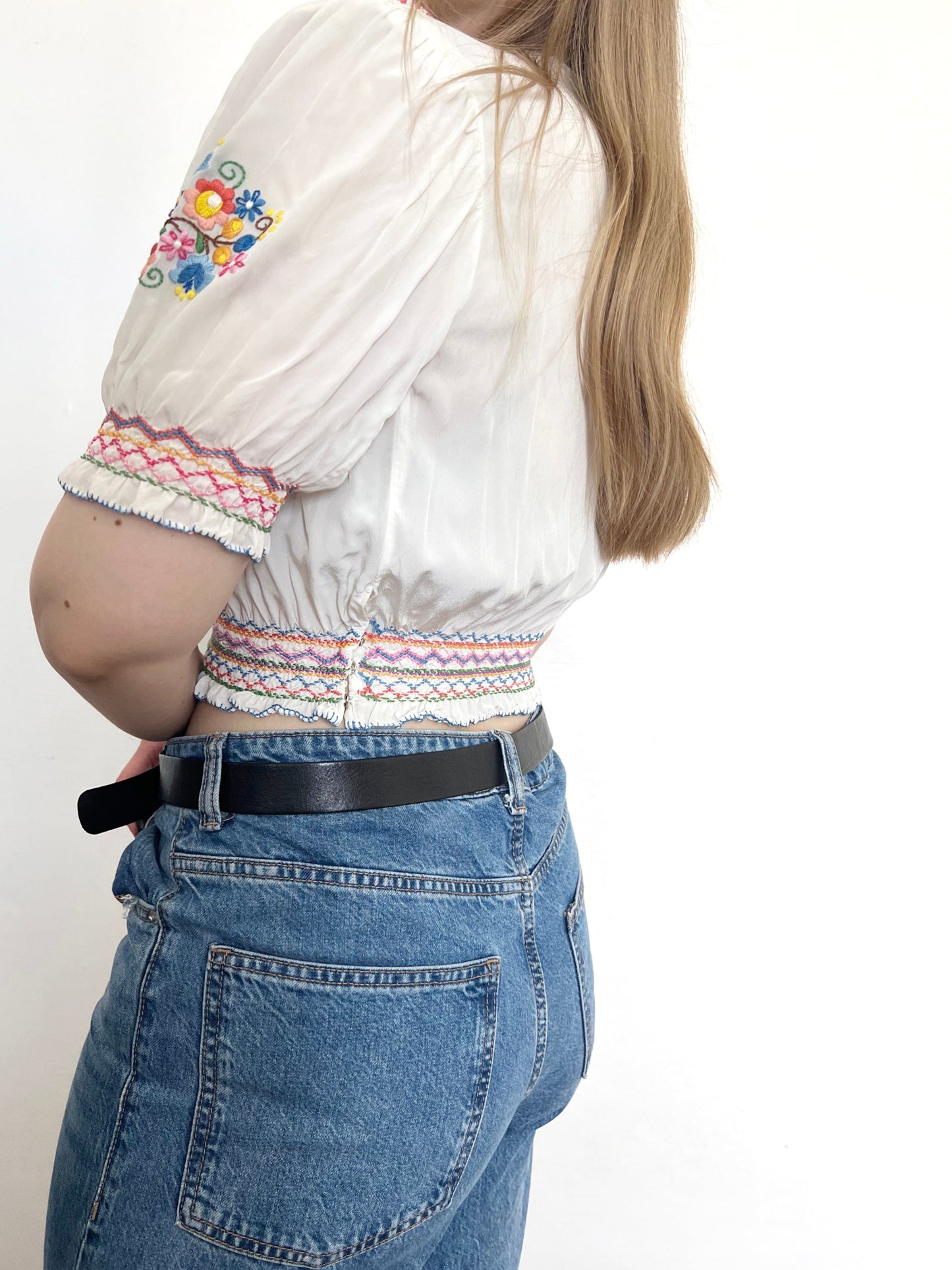 1930s/1940s hand embroidered floral cropped blouse, Size S