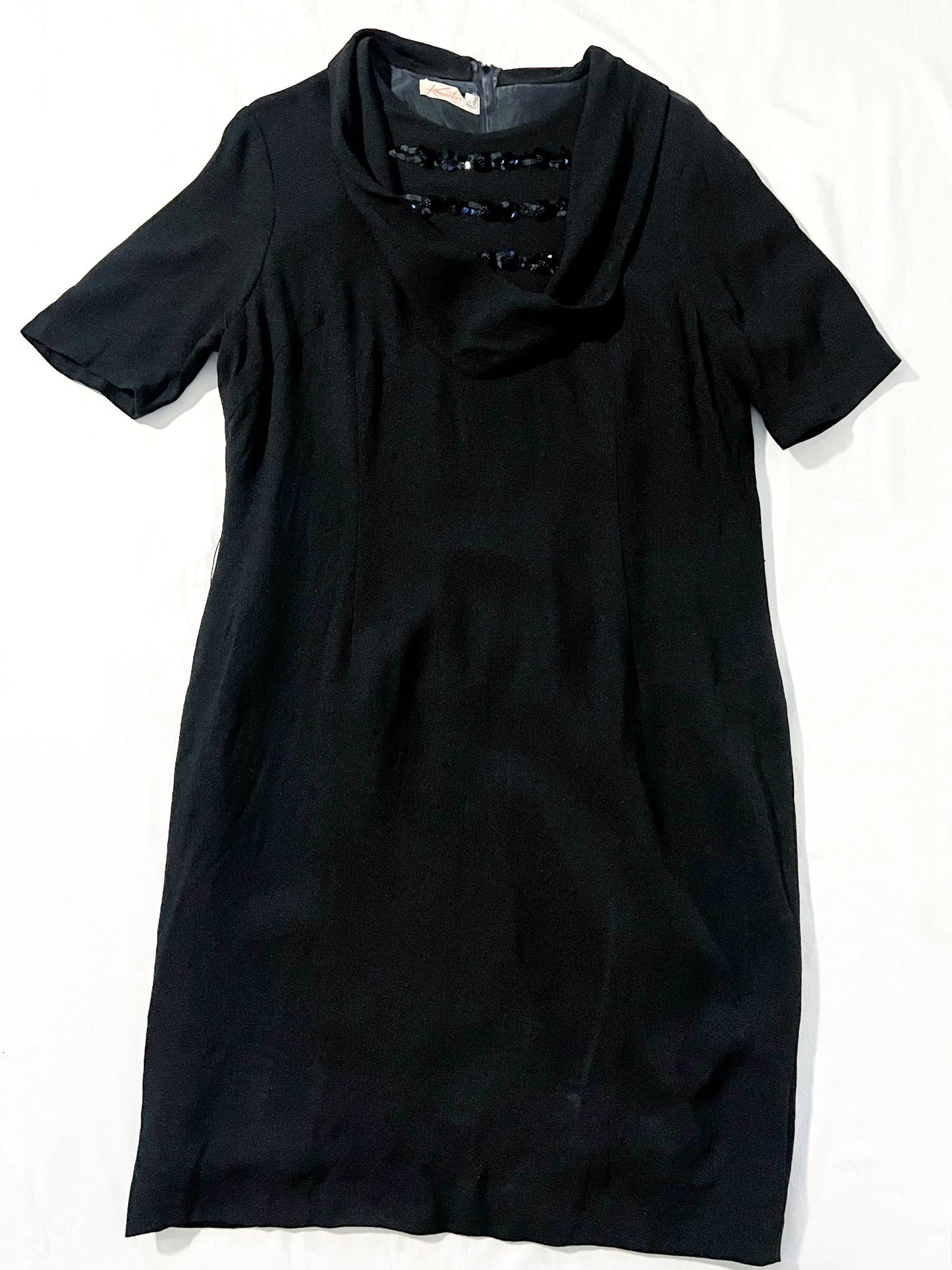 60s black sequined dress, Size M-L
