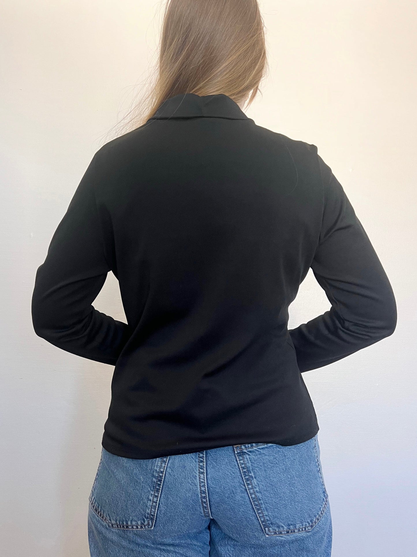 70s black mockneck top, Size L-XL