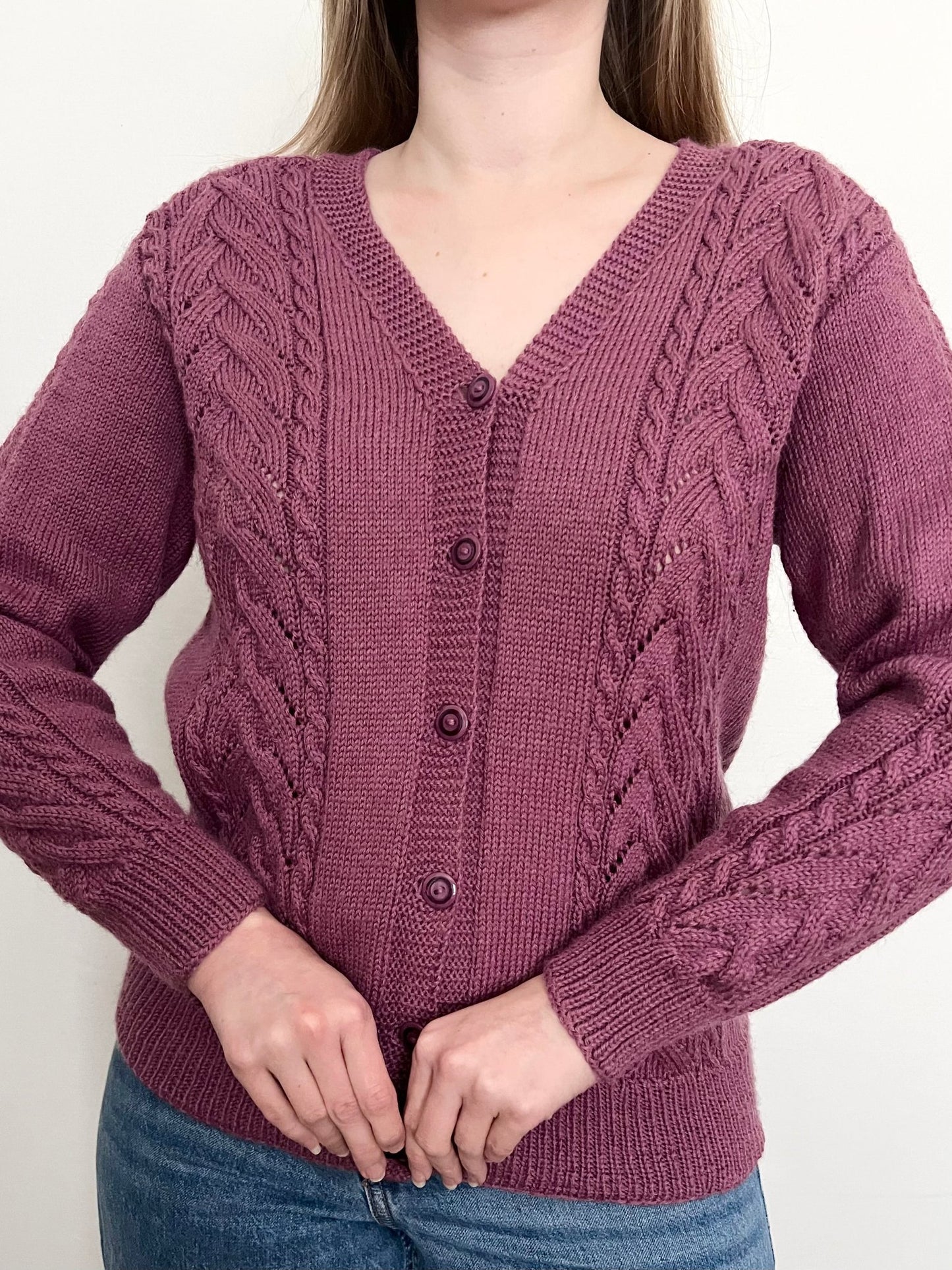 Mauve knitted cardigan, Size L