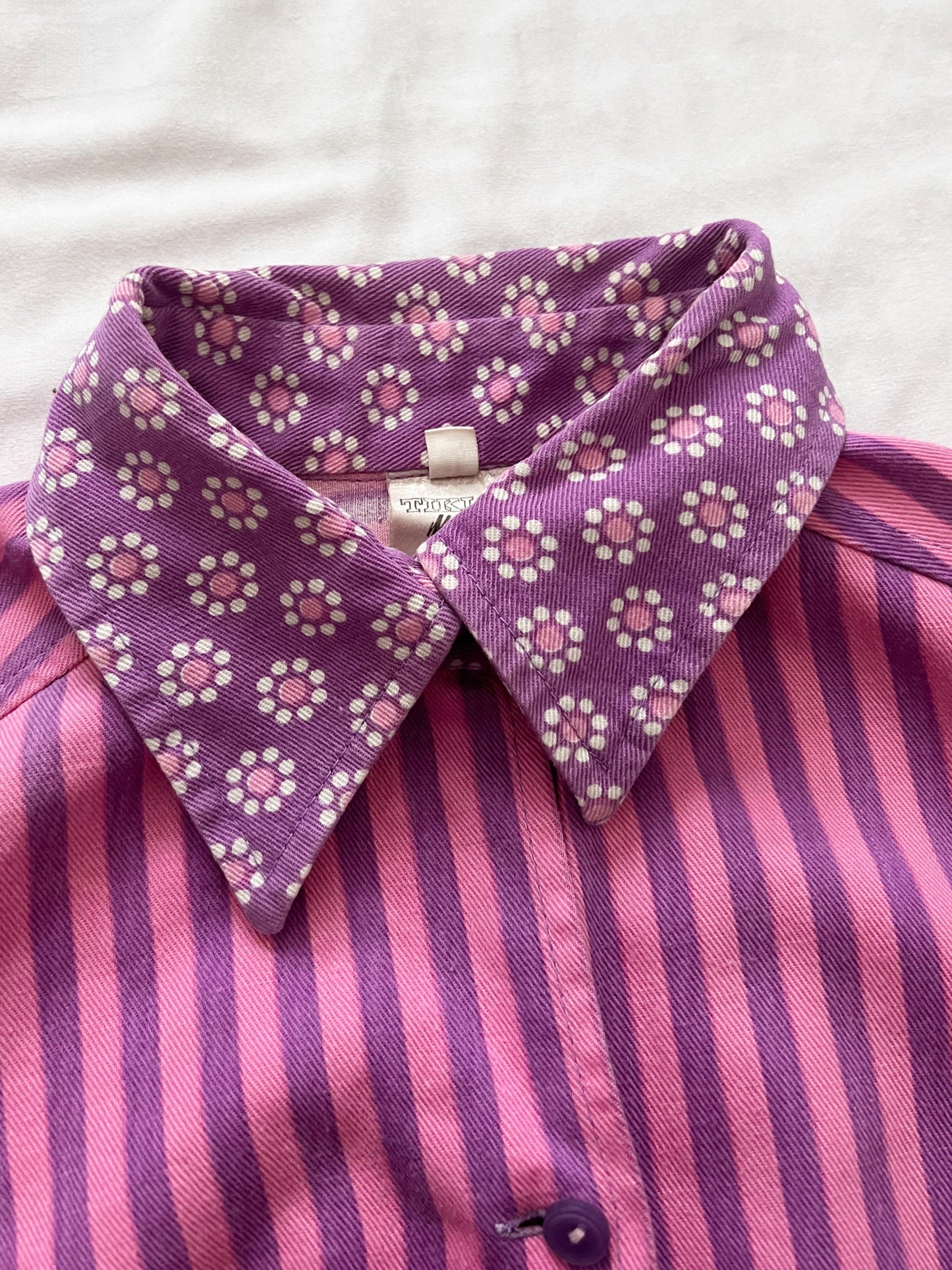 60s pink and purple stripes and flower shirt, Size S
