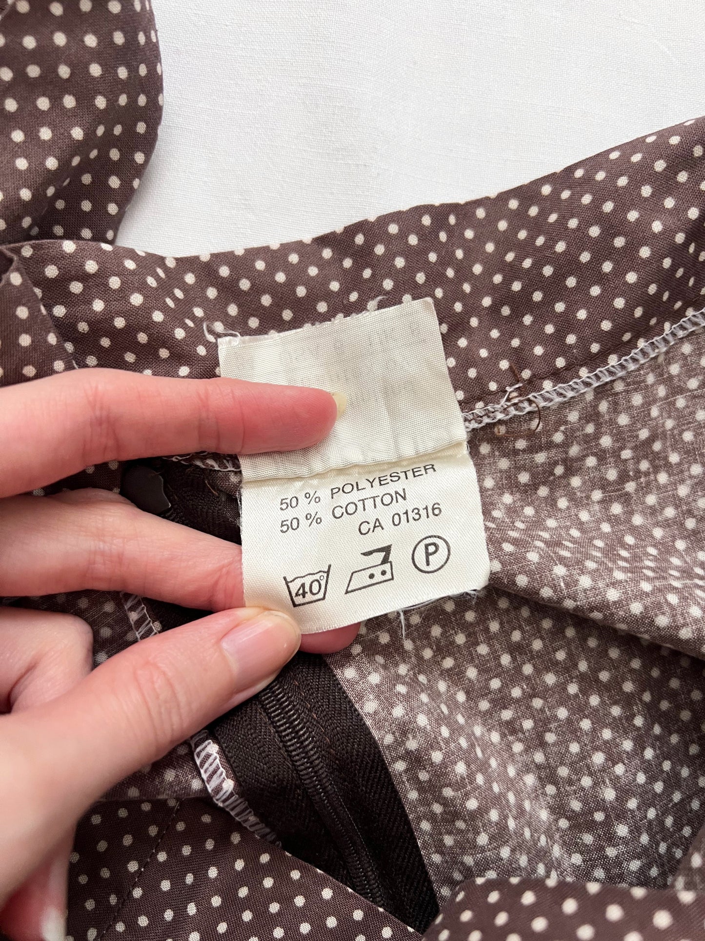 70s Pia & Paula brown and white polka dot maxi skirt, Size XS