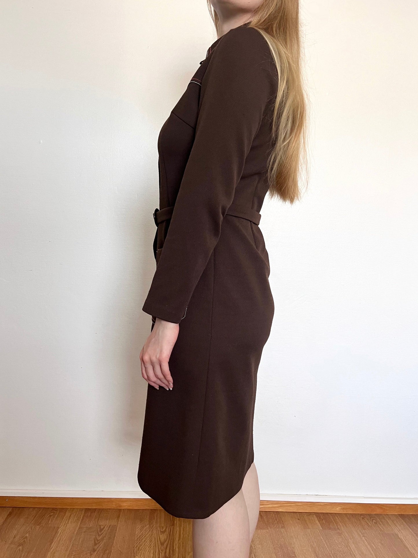 70s brown dress with pockets, Size S-M