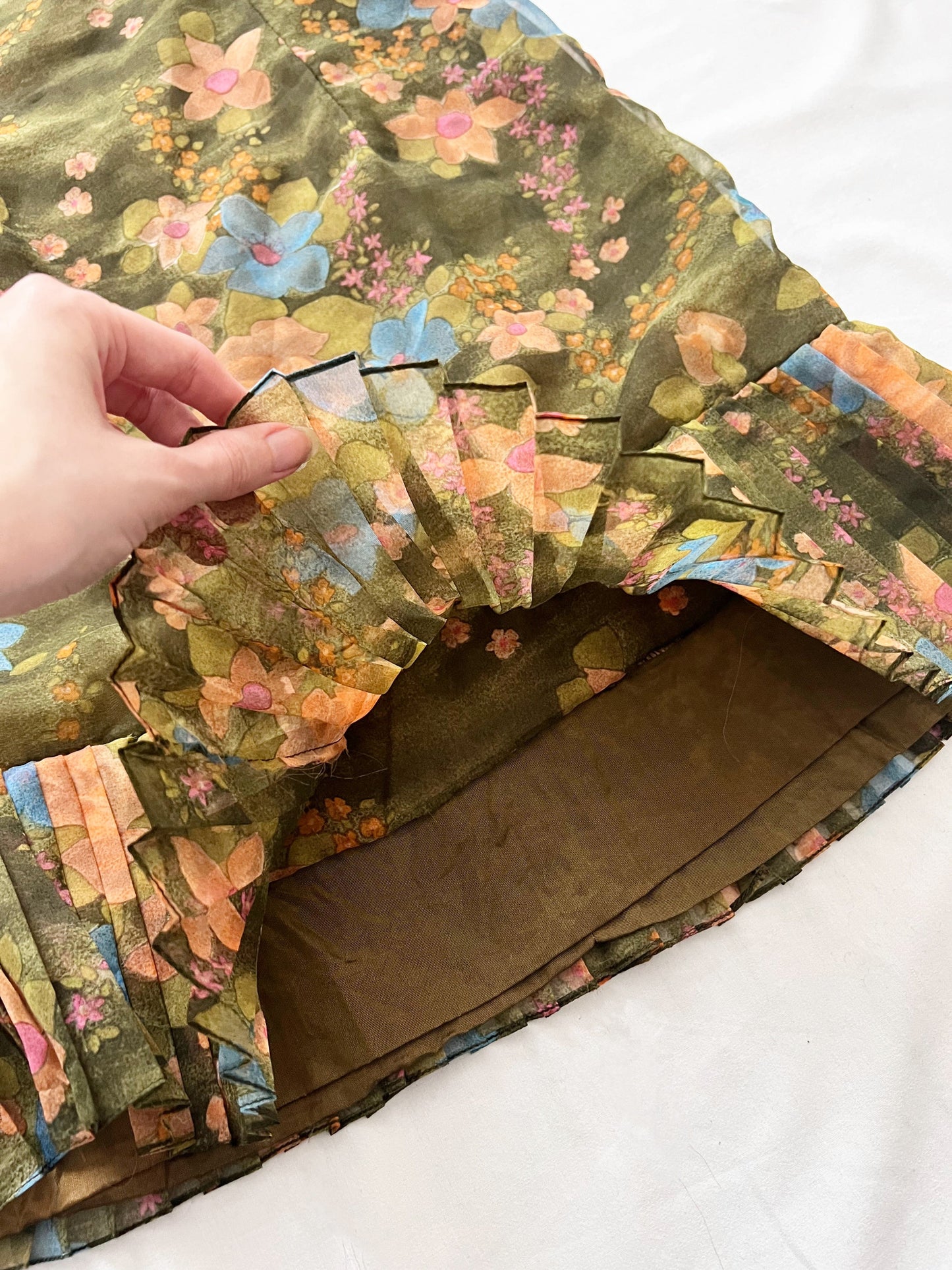 60s green floral dress, Size XS-S