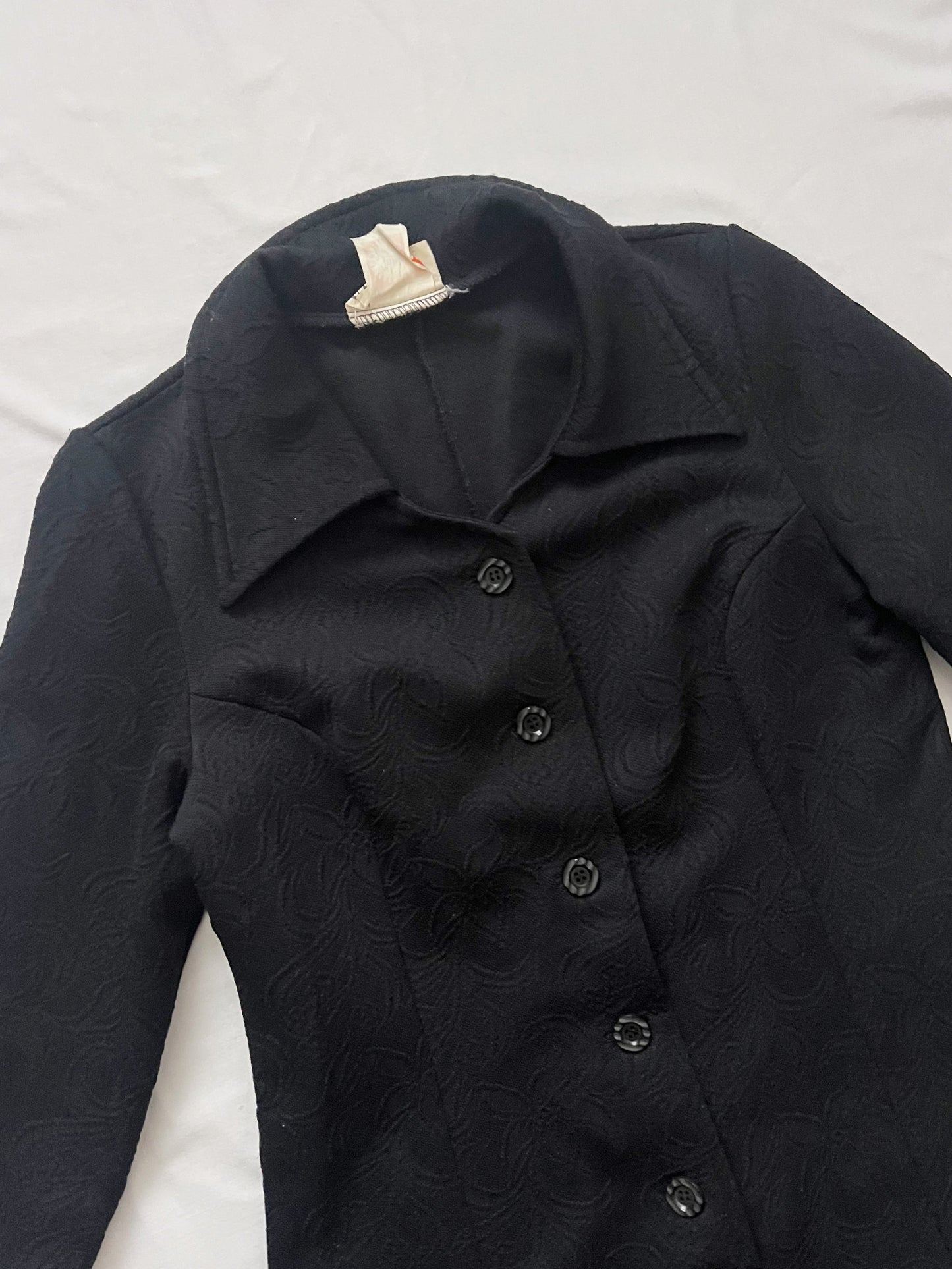 60s black textured dress, Size S-M
