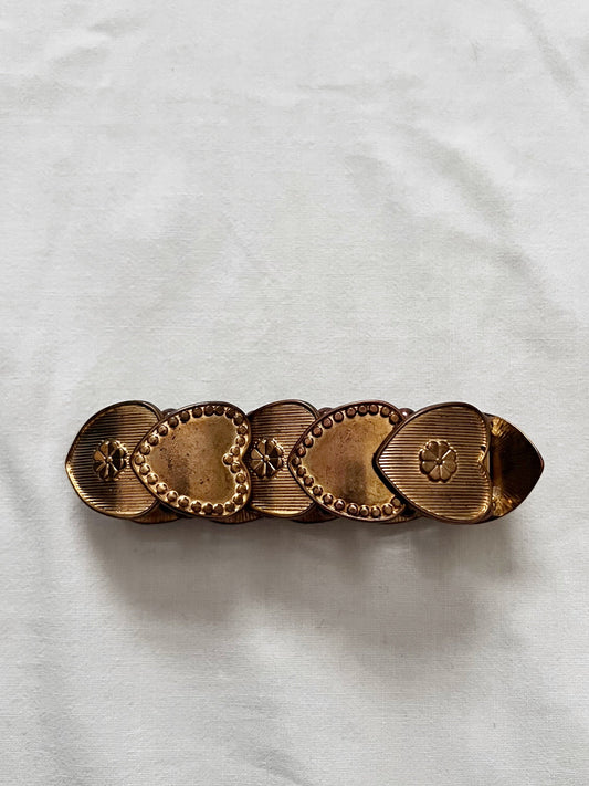 Mid century gold toned heart linked stretch bracelet