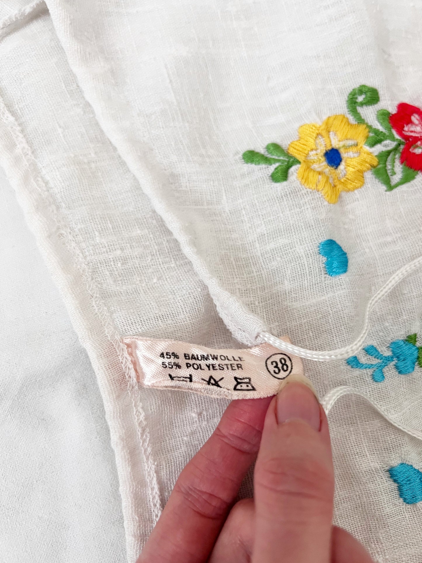 70s floral embroidery white blouse, Size S
