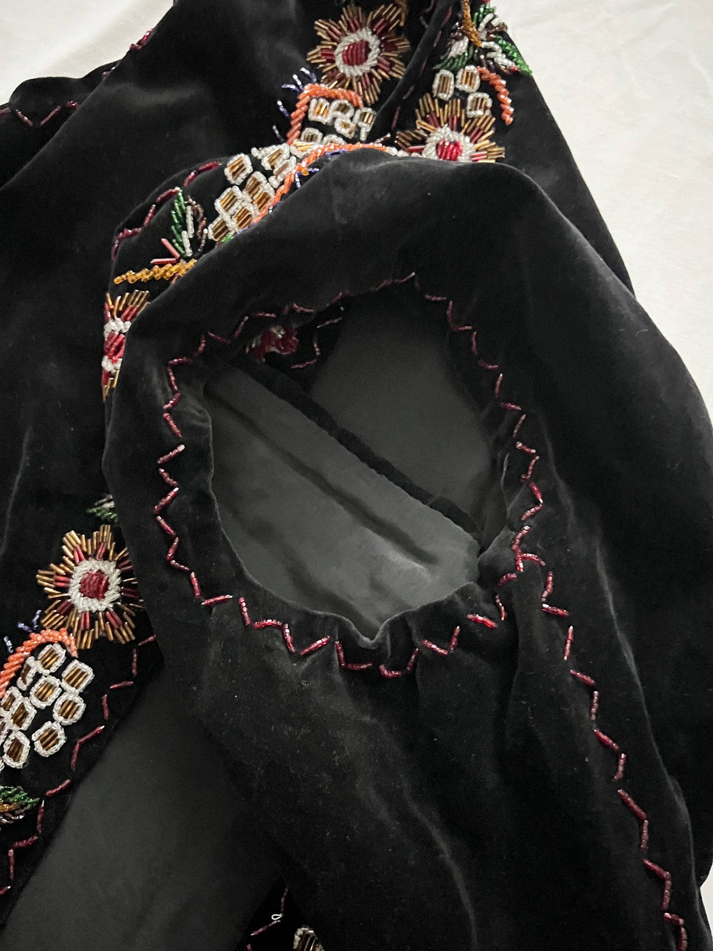 60s black velvet beaded vest, Size M-L