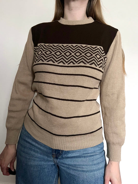 70s beige and brown sweater, Size S