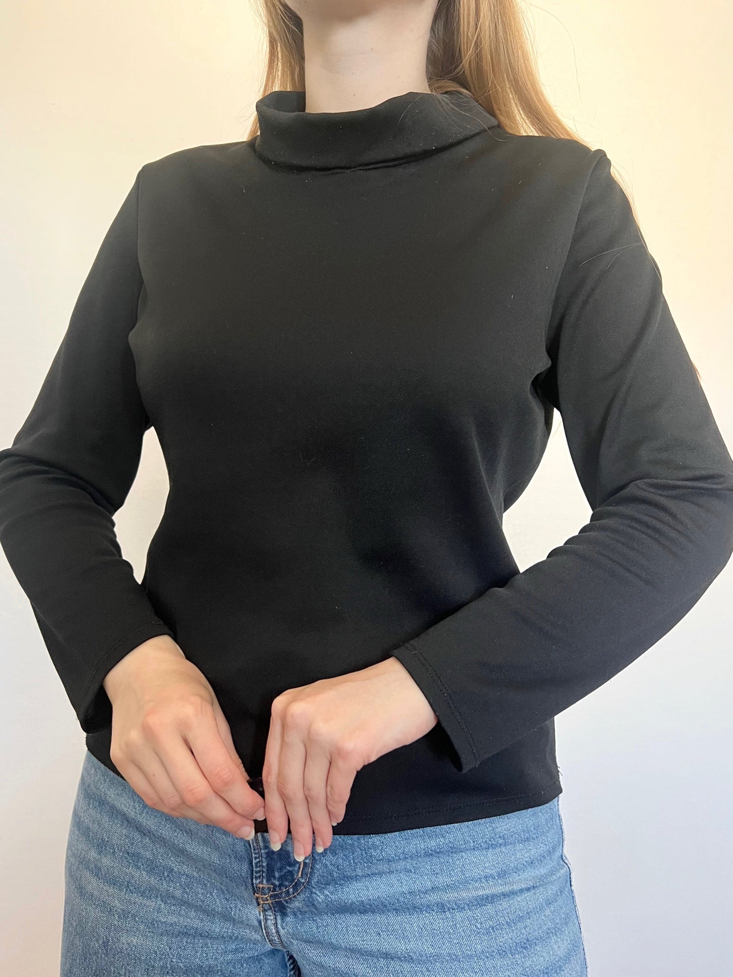 70s black mockneck top, Size L-XL