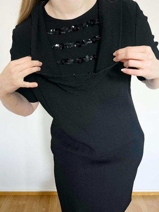 60s black sequined dress, Size M-L